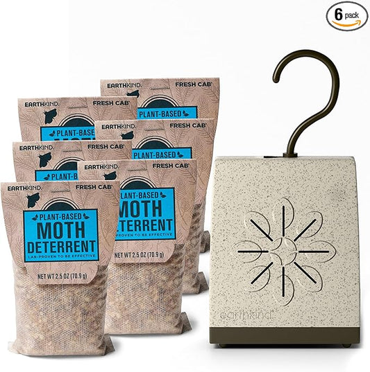 EarthKind Fresh Cab Moth Deterrent - Moth Deterrent for Closet, Pantry & More - DIY Pest Control Pouches - Cedarwood Oil & Geranium Oil - New Packaging - 6-Pack, Extended Release Pouch Pod