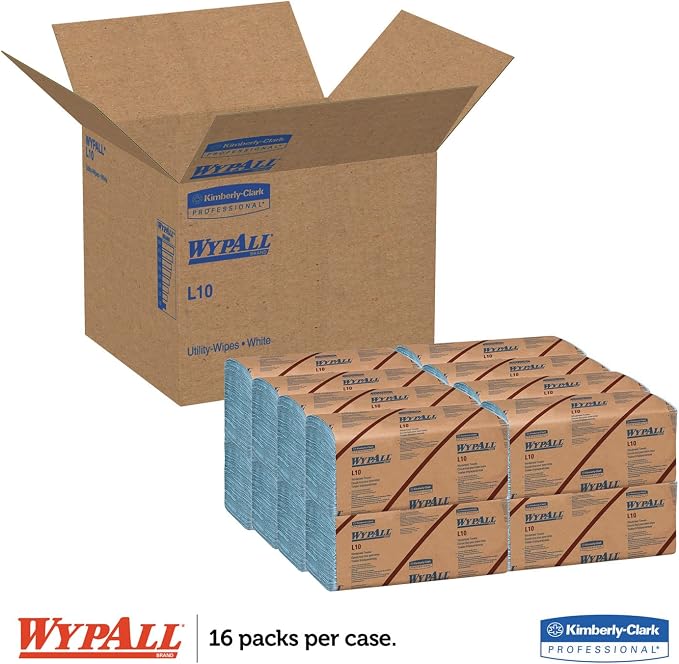 WypAll 05120 L10 Windshield Wipers, Banded, 2-Ply, 9 3/10 x 10 1/2, 140/Pack, 16 Packs/Carton