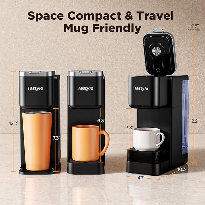 Tastyle Hot & Iced Coffee Maker with Magnetic K-Pod Organizer (Pods Not Included), with 30 Descaler Cleaner Tablets, 4-5 Cups Coffee Maker & Single-serve Brewer for K Cup & Grounds