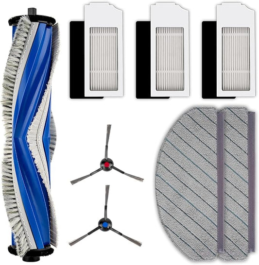 (8 Pack) N20 Plus Replacement Parts for ECOVACS DEEBOT N20 Plus/ N20 Pro Plus, for Yeedi C12 Plus, C12 Pro Plus Robot Vacuum, 1 Roller Brush, 2 Side Brushes, 3 HEPA Filters, 2 Mop Pads, Accessories