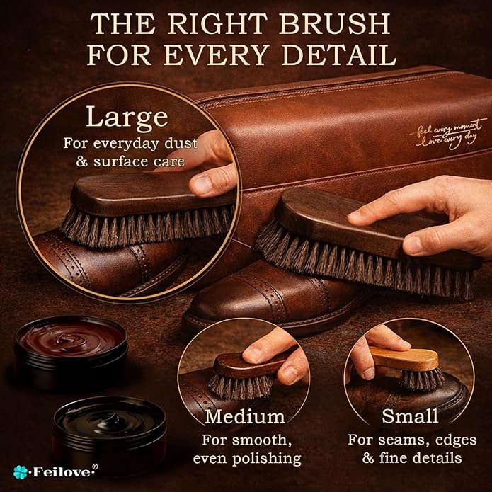 Shoe Care Kit – 16-in-1 Leather Shoe Polish, Cleaning & Conditioning Kit with Saddle Soap & Mink Oil – Black/Brown/Neutral Shoe Polish, 3 Horsehair Brushes – Premium Storage Bag – Gift for Men & Women