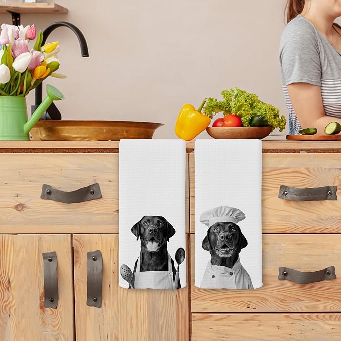 Funny Chef Labrador Retriever Kitchen Towels Set of 2, Labrador Retriever Gifts for Women Dish Tea Towels for Kitchen, Dog Mom Lovers Owner Gifts Decorative Hand Towel, 16x24 Inch