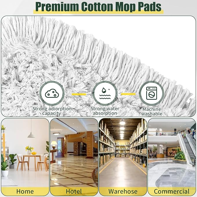 36" Commercial Dust Mop for Floor Cleaning, Dry Dust Mops Broom for Hardwood Floors, Tiles, Marble, Concrete,Garage Cleaning,2 Mop Pads 59" Long Handle Heavy Duty Frame,Green