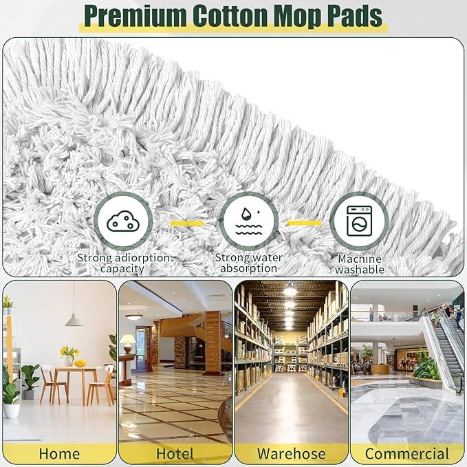 BUVE 24 Inch Commercial Dust Mop Heavy Duty, Dry Wet Dust Broom | 2 Cotton Mop Pads,60 Extendable Handle for Hardwood Floor Laminate Tile Concrete Cleaning,Home Garage Warehouse Use