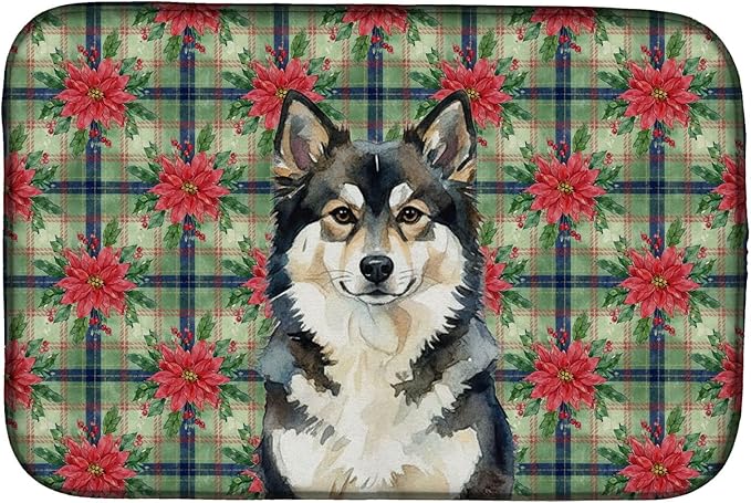 Caroline's Treasures Finnish Lapphund Christmas PoinsettIas Dish Drying Mat Absorbent Dish Drying Mat Pad for Kitchen Counter Dish Drainer Mat for Countertop, 14 x 21", Multicolor