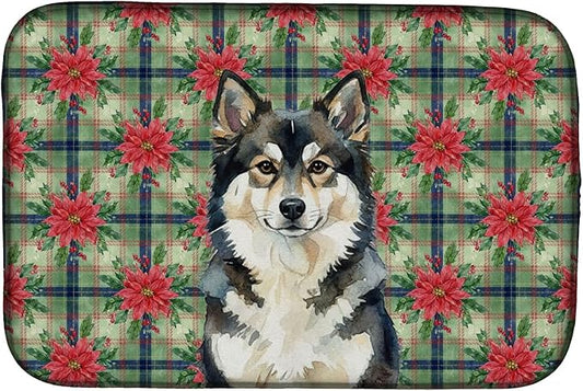 Caroline's Treasures Finnish Lapphund Christmas PoinsettIas Dish Drying Mat Absorbent Dish Drying Mat Pad for Kitchen Counter Dish Drainer Mat for Countertop, 14 x 21", Multicolor