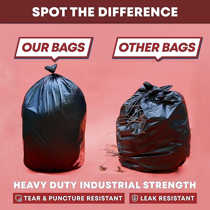 45 Gallon Trash Bags Heavy Duty | 100 Count | Fits 39 Gallon, 40 Gallon, 44 Gal, 45 Gal Trash Cans | Large Black Garbage Bags for Outdoor, Leaf, Commercial Use