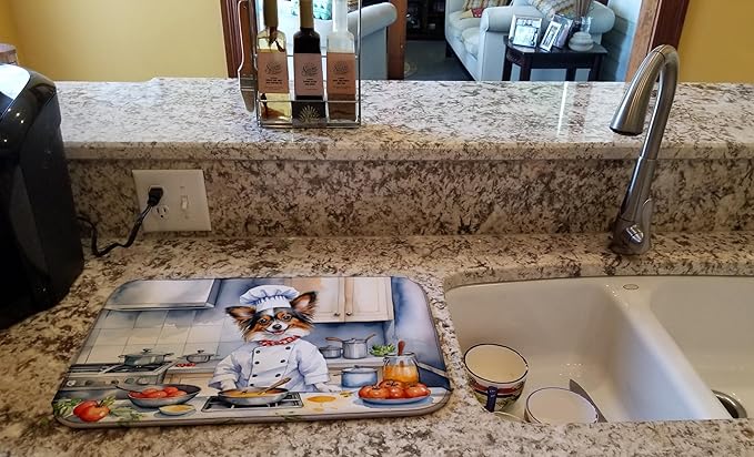 Caroline's Treasures DAC6296DDM Papillon The Chef Dish Drying Mat Absorbent Dish Drying Mat Pad for Kitchen Counter Dish Drainer Mat for Countertop, 14 x 21", Multicolor