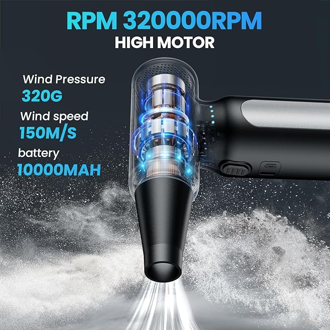 Electric Compressed Air Duster, Rechargeable Cordless Air Duster for PC, Keyboard & Electronics Cleaning, Replaces Canned Air & Air Cans, Portable Air Blower with Multiple Nozzles
