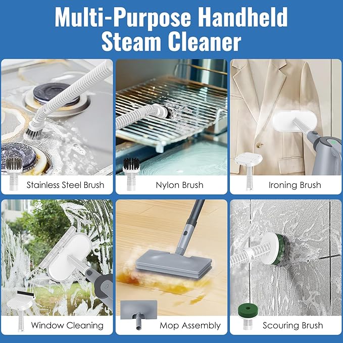 FEPPO Steam Mop & Handheld Steam Cleaner for Home and Floor Cleaning, 15s Heat-Up, 230°F Powerful Steamer with 10in1 Multi-Purpose Attachments for Floor,Hardwood,Tile,Grout,Window,Kitchen,Bath