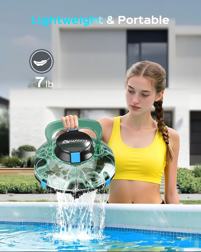 (2026 Upgrade) Cordless Pool Vacuum for Above Ground Pool, Automatic Pool Cleaner Robot Cleaning Up to 660 sq.ft, Dual-Layer Filtration, 90 Mins Runtime, Self-Parking, with Hook (Tech Green)