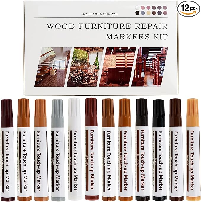 New Upgrade Furniture Pens for Touch Up, 12 Colors Wood Scratch Repair Markers, Professional Repair Tools for Stains, Scratches, Wood Floors, Tables, Bedposts
