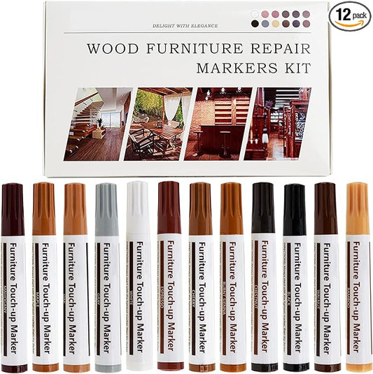 New Upgrade Furniture Pens for Touch Up, 12 Colors Wood Scratch Repair Markers, Professional Repair Tools for Stains, Scratches, Wood Floors, Tables, Bedposts