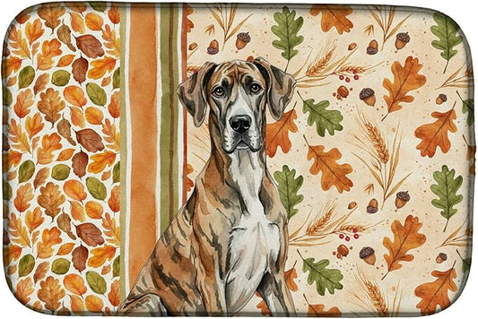 Caroline's Treasures Brindle Great Dane Heirloom Fall Dish Drying Mat Absorbent Dish Drying Mat Pad for Kitchen Counter Dish Drainer Mat for Countertop, 14 x 21", Multicolor