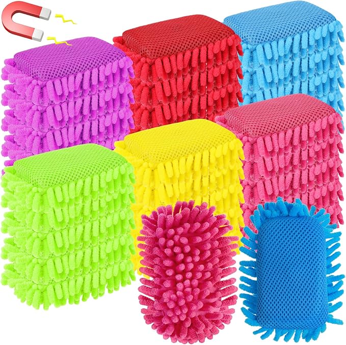 Sherr 30 Pcs Microfiber Shag Dry Erasers Bulk Magnetic Whiteboard Eraser Washable Colorful Chalk Board Eraser Markers Chalk for Adults Home Office Supplies(Vivid Color)