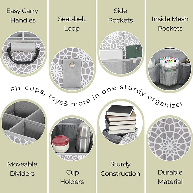Car Seat Organizer Backseat Front Seat, Car Organizer With 12 Storage Compartments 2 Cup Holders, Snack Storage For Kids Baby, SUV Truck Van Collapsible Storage Bag For Travel, PT