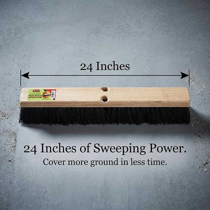 Black Indoor Push Broom Head – Heavy Duty Hardwood Block – Polypropylene Bristles – Deck Scrub Brush – Two Threaded Handle Holes for Better Assist (24")