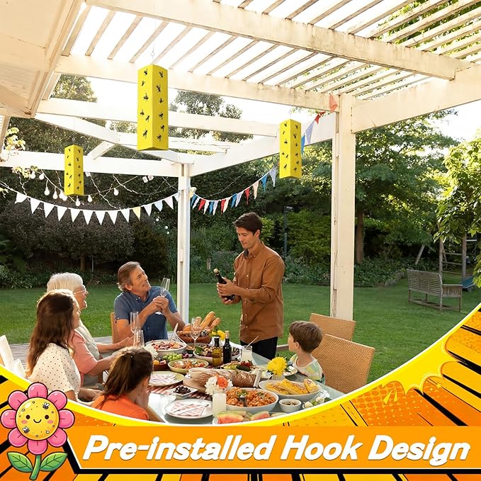 50 Pack Sticky Fly Traps, Yellow Gnat Killer with 3D Foldable Design, Non-Toxic Odorless Bug Catcher with Hook for Indoor Outdoor Flies, Mosquitoes, Moths, Whiteflies, 9.84 x 3.54 x 2.56 Inch