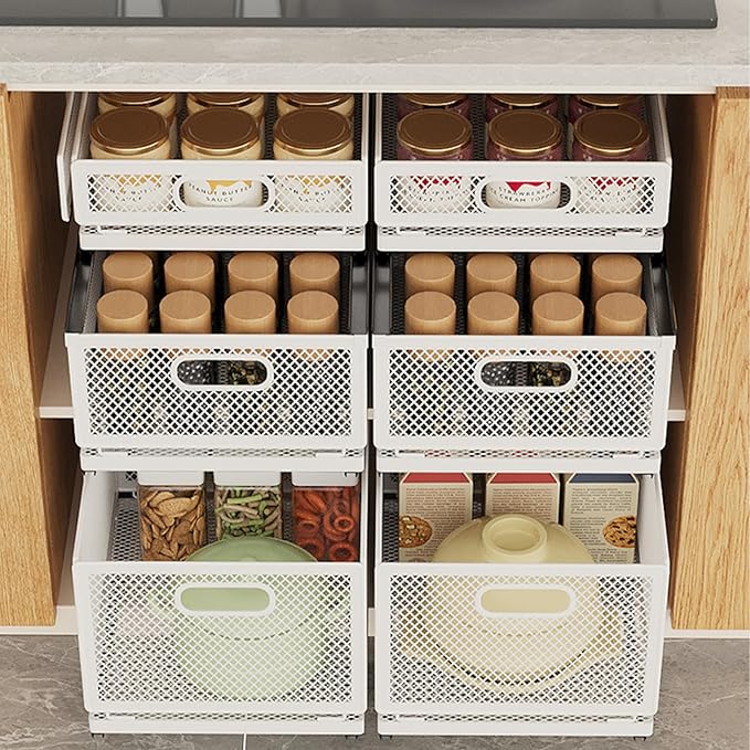 Pull Out Cabinet Organizer, Slide Out Drawers Fixed with Adhesive Nano Film, Pantry Shelves Sliding Drawer Storage Organization for Kitchen (Double Layer 15.7*9.4*12.28inch/40*24*31.2cm)