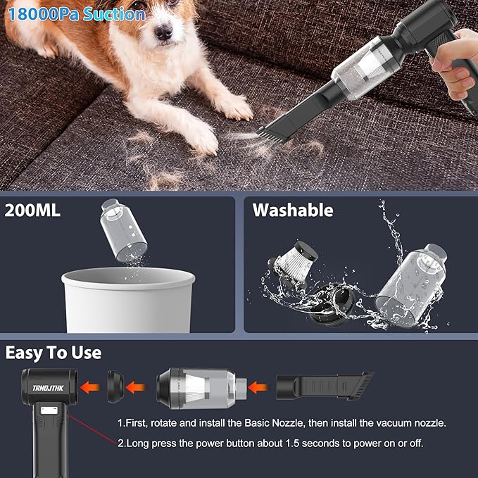 Compressed Air Duster, 150000RPM Cordless Electric Air Blower & Vacuum with LED Light,10-Speed Adjustable & Rechargeable air Blower – air can Duster for Computer,Keyboard,Car, Outdoor, Air Bed