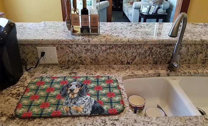 Caroline's Treasures Bluetick Coonhound Christmas PoinsettIas Dish Drying Mat Absorbent Dish Drying Mat Pad for Kitchen Counter Dish Drainer Mat for Countertop, 14 x 21", Multicolor