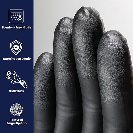 Adenna Dark Light Bulk Disposable Nitrile Gloves – 9 Mil, Heavy Duty Work Rubber Glove with Textured Grip, Non-Latex & Powder Free, Case of 1000, Small, Black