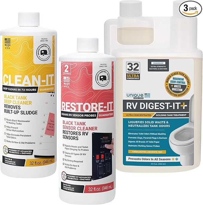 Unique RV Digest-It Ultra, Clean-It and Restore-It - RV Toilet Treatment and Cleaner, Packaging May Vary