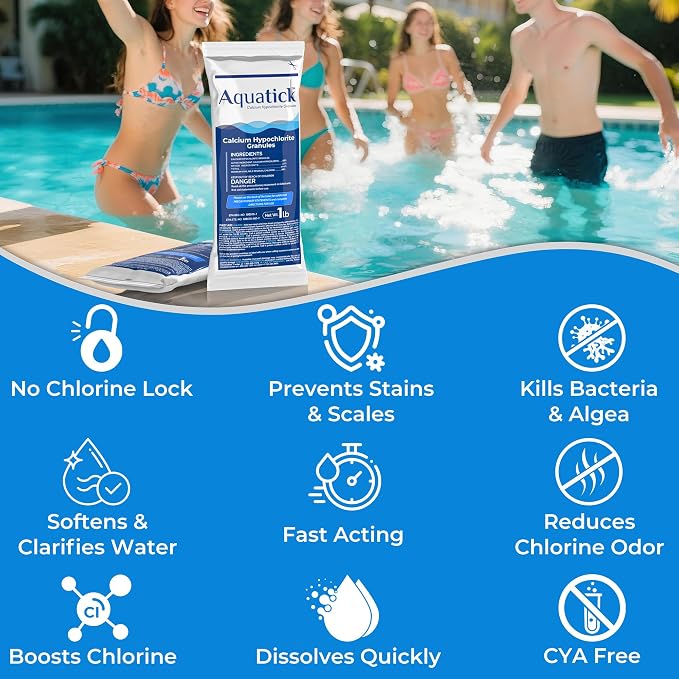 Pro-Grade Chlorine Pool Shock, 68% Cal-Hypo Granular Sanitizer, Prevents Bacteria & Algae, Restores Crystal Clear Water - Shock Treatment, Swimming Pool Chemical - 12 X 1lb