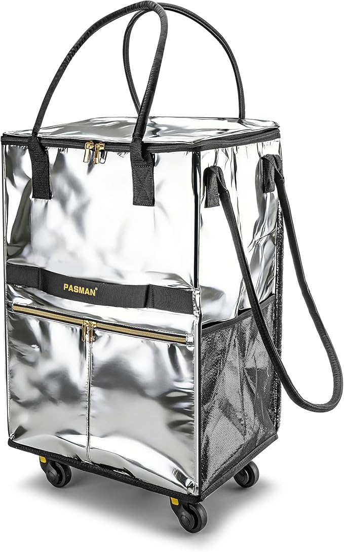 Reusable Grocery Bag on 5 Wheels, Foldable Rolling Tote Bag with Handle and Zipper Cover, Heavy Duty Shopping Cart for Laundry, Market & Travel (Silver, Large_120L)