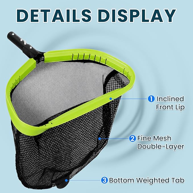 Sepetrel Pool Net,Professional Swimming Pool Leaf Skimmer Nets for Cleaning with Double-Layer Deep Big Bag,Heavy Duty Aluminum Frame & Handle Rake(Pole Not Included)