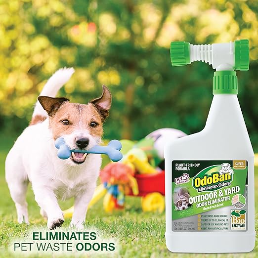 OdoBan Outdoor and Yard Odor Eliminator, Plant-Friendly Formula, Made in the USA, Clean Fresh Scent, 32 Fluid Ounce Bottle with Hose End Sprayer