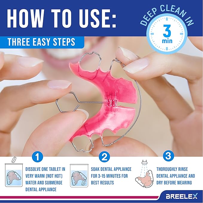 Breelex Retainer Cleaner Tablets - Pack of 2, 240 Tablets - Deep Stain Removal with Denture Cleaning Tabs - Gentle Night Guard Cleaner - Fits Retainer Case & Denture Case