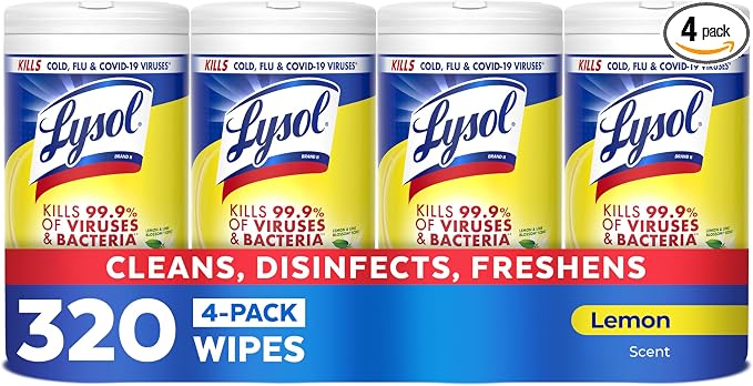 LYSOL Disinfecting Wipes, All Purpose Cleaner, Multi-Surface Antibacterial Cleaning Wipes, Household Cleaning Supplies, Dorm Essentials, Lemon & Lime Blossom Scent, 80 ct. (4 Pack)