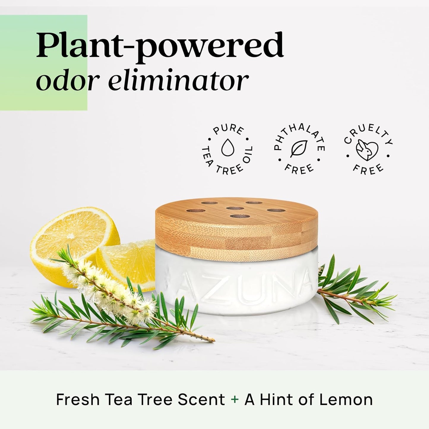 Azuna Air Freshener & Odor Eliminator for Strong Odor | 1 Room Kit Includes (1) Empty Luxe Glass Jar & 8oz Refill with Tea Tree Essential Oil Gel | Natural Scent | Last 60-90 Days