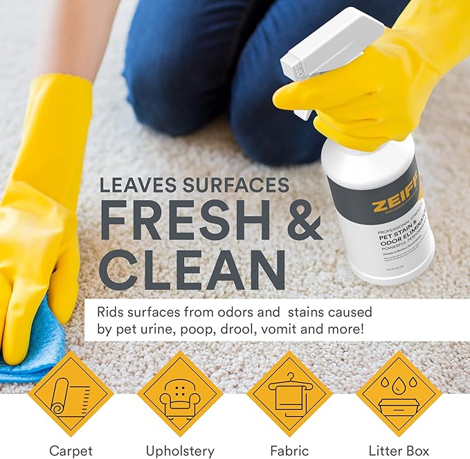 Zeiff Pet Stain and Odor Remover - Pet Odor Eliminator for Home and Professional Use - Pet Urine Enzyme Cleaner to Break Up Tough Stains - Carpet Stain Remover for Dog Urine and Cat Pee, Feces, Fluids