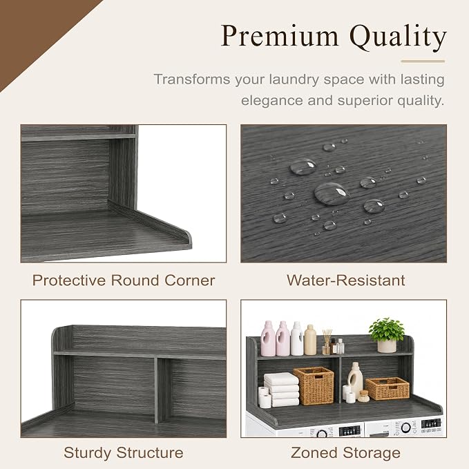 Royxen Laundry Countertop with 20“ Shelf Universal Fit, Washer and Dryer Countertop with Storage Space, Eucalyptus