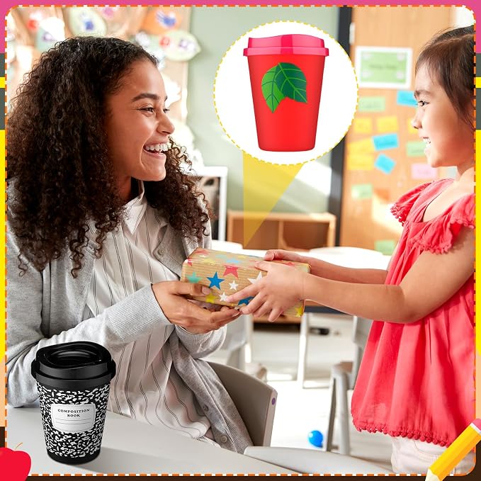 Skylety 36 Pcs Back to School Cups Bulk 12oz Classic and Pastel Style Reusable Plastic Coffee Cups with Lids First Day of School Gifts for Teachers Students Party Favors Supplies (Classic)