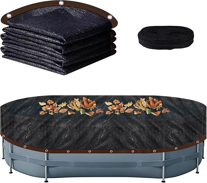 Pool Leaf Net Cover 12x24 Oval Above Ground, Black Mesh Swimming Pool Net Cover with Winch & Cable, Heavy-Duty Tear Resistant UV-Protected Weatherproof (Black, Oval-12FTX24FT)