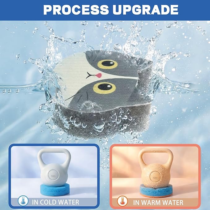 Bulimumu 3-Layer Cat Print Dish Sponge (6 Pack) - Swedish Dishcloth Top + Soft Sponge Middle + Smart Temperature-Sensing Scrubber - Dual-Action Non-Scratch Kitchen Cleaning