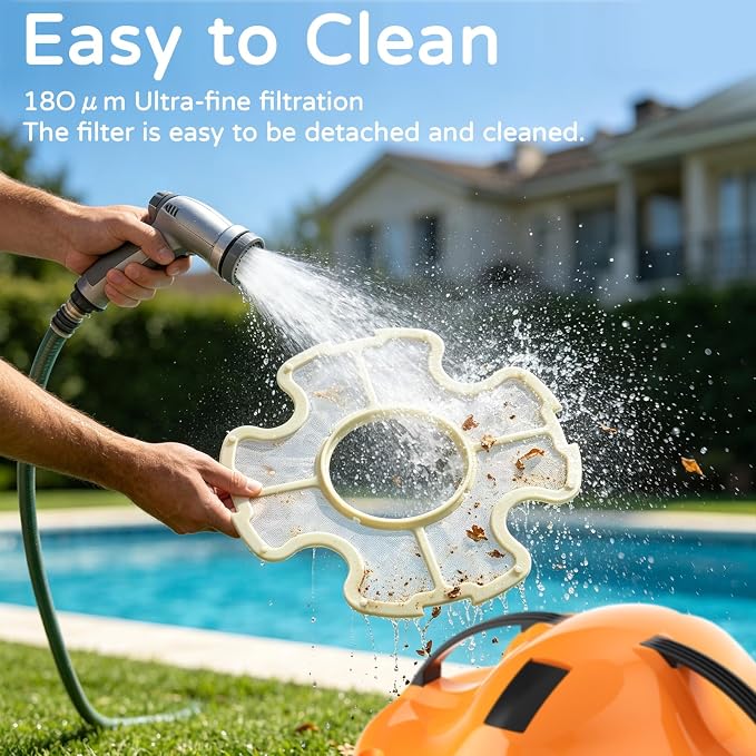 2026 New Cordless Robot Pool Vacuum, Automatic Pool Cleaner Robot with Dual-Motor, 130mins Runtime & Auto Parking Robotic Pool Vacuum for Above Ground Pool Up to 1100 Sq.Ft,JQR-V201,Orange