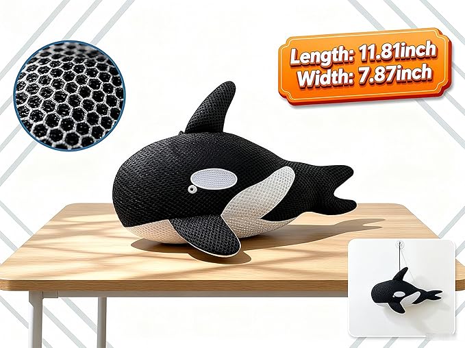 Fuovt Orca Whale Hot Tub Scum Absorber - 3D Mesh Scum Sponge with Rope & Suction Cup, Machine Washable Scum Absorber for Swimming Pool, Hot Tub & Spa Cleaning Tool