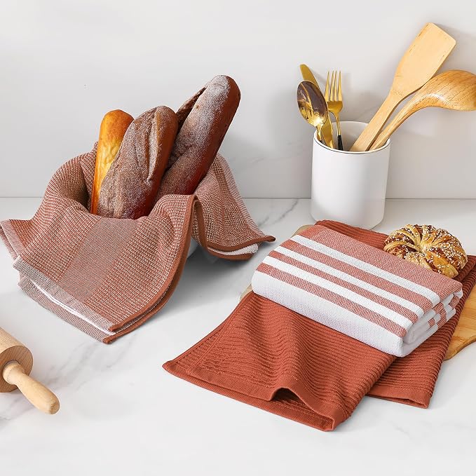 Homaxy Premium Kitchen Towels(18”x 28”, 3 Pack), Large Cotton 380 GSM Kitchen Hand Towels, Soft and Absorbent Terry Dish Towels, Multipurpose Tea Towel Set with Hanging Loop, Rust