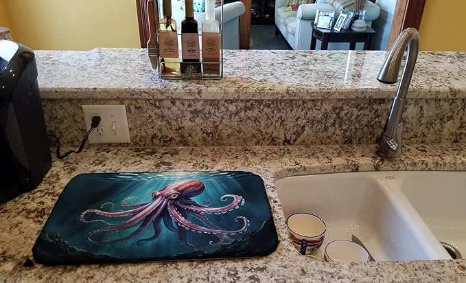 Caroline's Treasures Giant Squid Dish Drying Mat Absorbent Dish Drying Mat Pad for Kitchen Counter Dish Drainer Mat for Countertop, 14 x 21", Multicolor