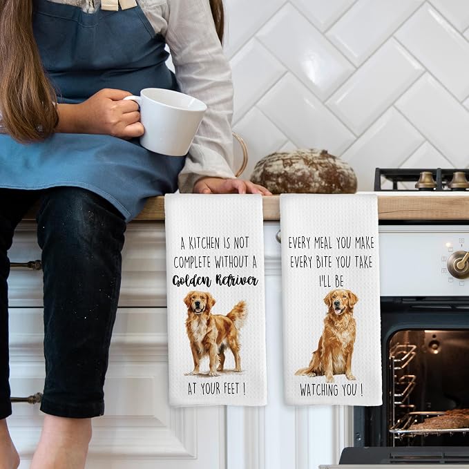 Golden Retriver Dog Kitchen Towels Set of 2, Funny Dog Kitchen Decor, Dogs Gifts for Women Men Hand Towel, Pet Owner Gift Decorative Tea Towels Dish Towel 16x24 Inch