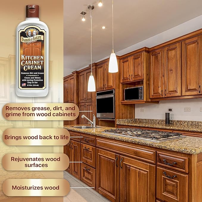 Parker & Bailey Kitchen Cabinet Cream - Multisurface Wood Cleaner And Polish Furniture Quick Shine Restorer Protector Surface, House Cleaning Supplies Home Improvement 8oz