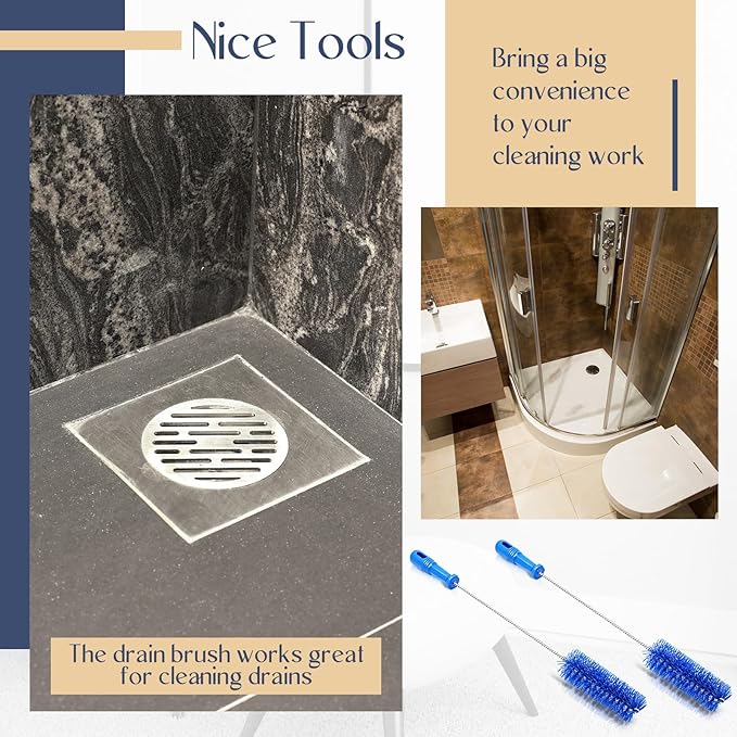 Baderke 2 Pieces Drain Brush Pipe Cleaning Tube Brushes 19.7 Inch Plastic Shower Pipe Flexible Cleaning Tool(Blue,19.7 x 2 Inch)
