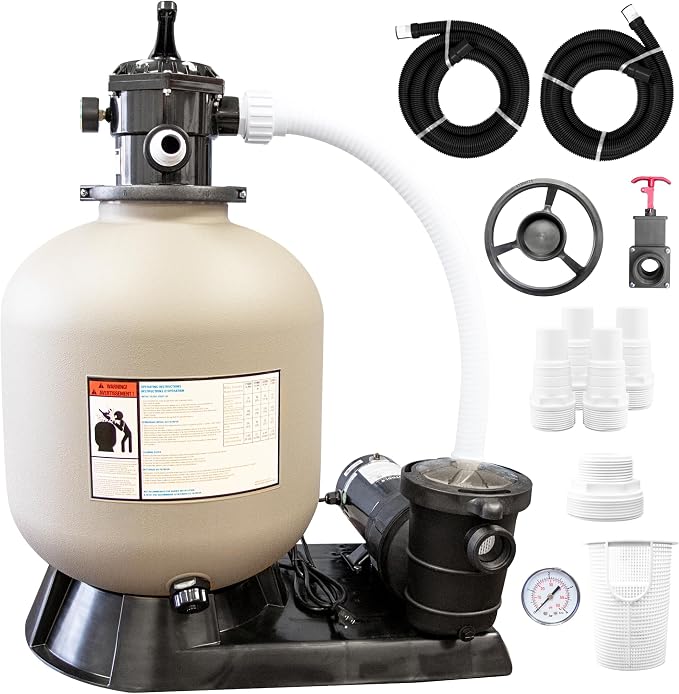 SWIMLINE Sand Filter Pump for Above Ground Pool - 16'', 0.55THP, 3720 GPH Pump flow rate, 7 way Multi port valve, Easy Installation