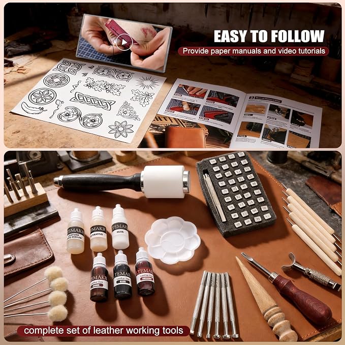 Leather Working Kit with Cowhide and Paint Set | Men's Wallet DIY Kit, Leather Crafting Tools, Hobbies for Women and Men, Art and Crafts for Adults