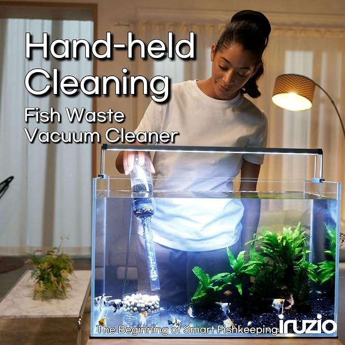 Aquarium Cleaner 2-in-1 – Small V2 (7–10.6 in Water Depth) | Air Pump Powered | Removes Debris on Top of the Substrate | Reduces Floating Fine Particles