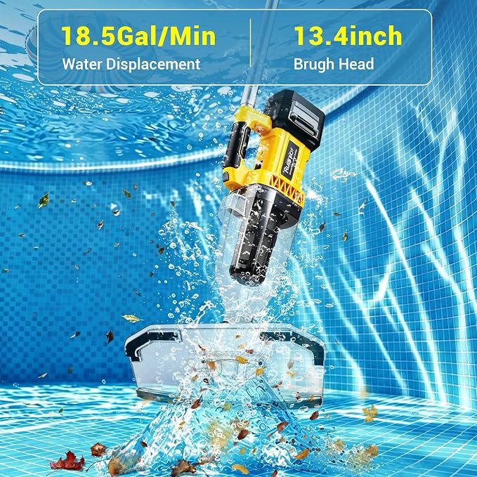 Pool Vacuum for Above Ground Pool Compatible with Dewalt 20V Battery, Cordless Pool Cleaner with 86' Extension Pole, 18.5 GPM Beast-Level Suction Efficient Leaf and Debris Removal (Tool Only)